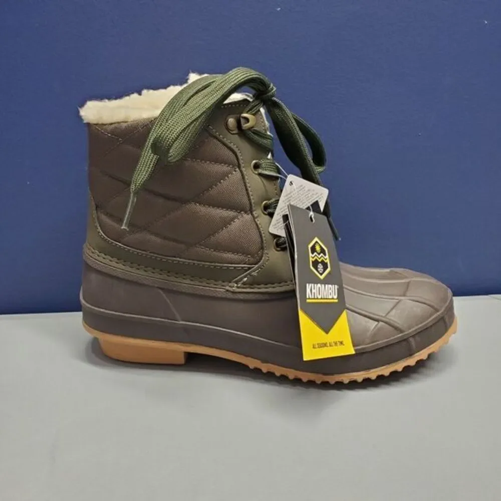Khombu Zany Waterproof Duck Boots Womens Sz 7 Grey Green Synthetic Faux Fur Trim